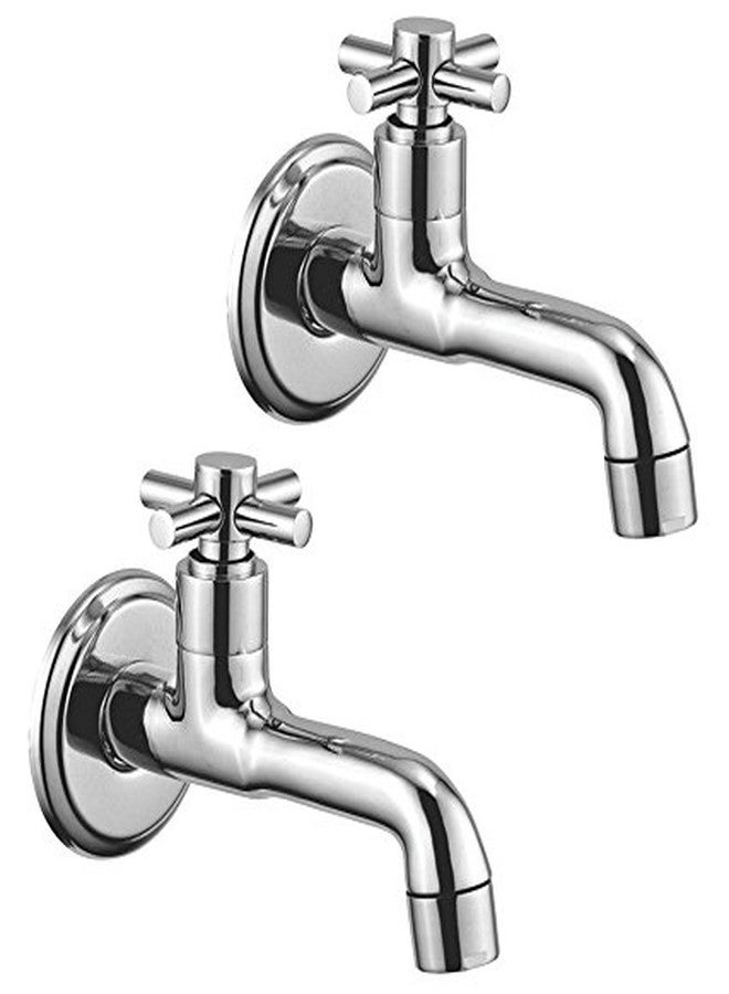 Kamal Long Body Bib Cock - Cross (Set of 2) Brass, Polished, Silver